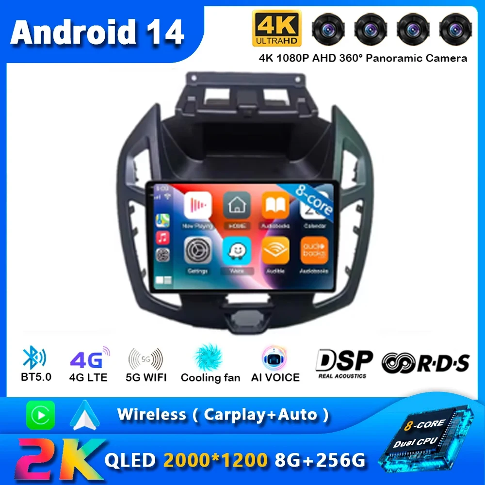 

9" Android 14 Car Radio For FORD Transit Connect Tourneo Connect 2014-2019 GPS Navigation Auto Carplay Multimedia DSP Player BT