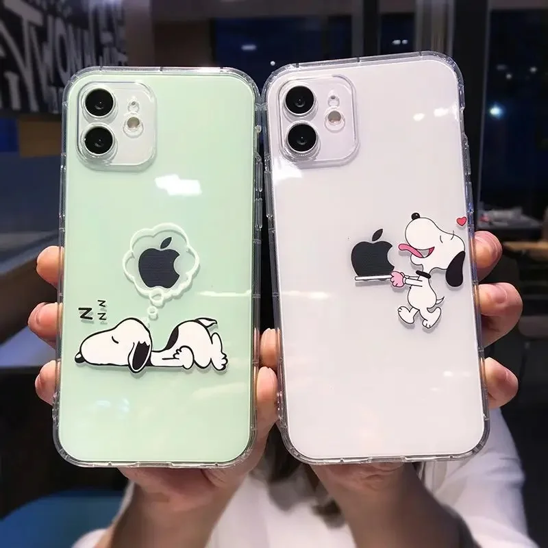 Caso Transparente Telefone para iPhone, Snoopy Bonito, Capa Macia, 15 Pro Max, 11, 12, 13, 14 Pro Max, 6, 6S, 7, 8 Plus, 12 Mini, XS, XR, SE 2, 3