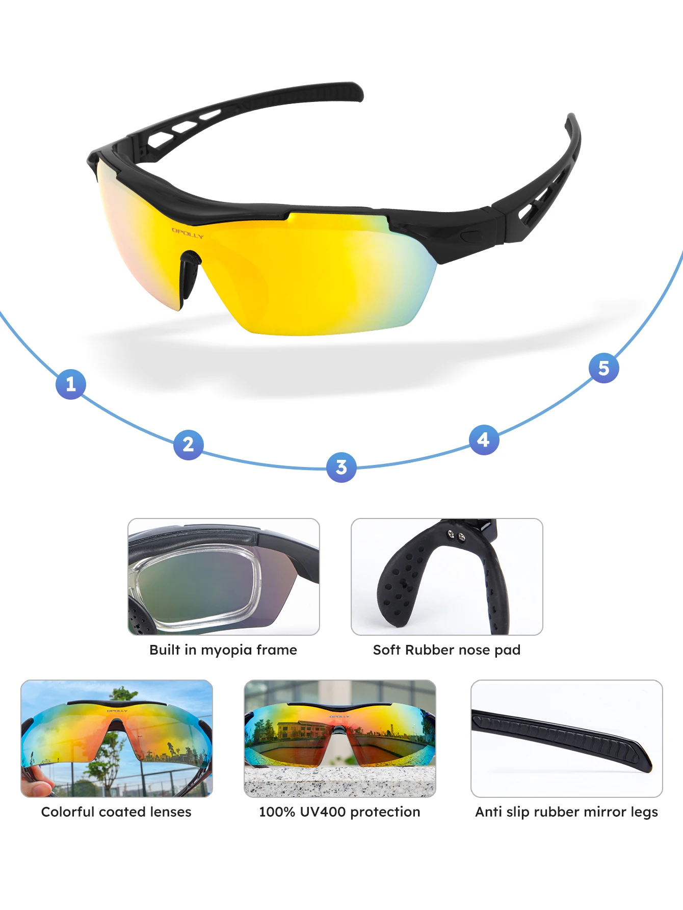 5 Replaceable Lenses Cycling Sports Glasses Running Mountain Climbing Hiking Golf Fishing Polarized Sports Goggles