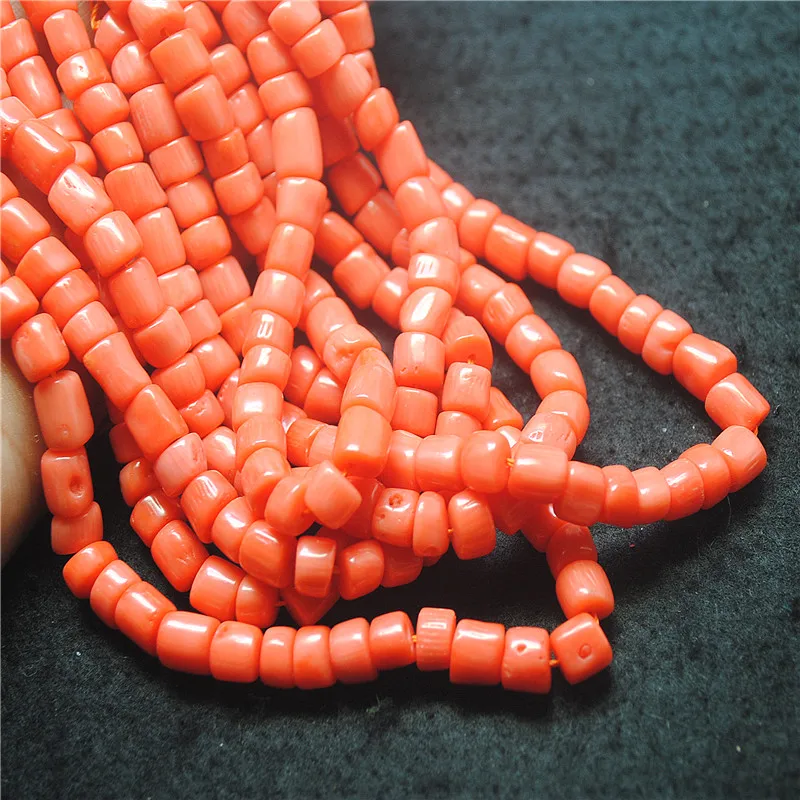 62PCS ORANGE CORAL BEADS HOT SELLING DRUM SHAPE 6-7MM LOOSE BEADS CORAL BEADS FOR WOMEN NECKLACE