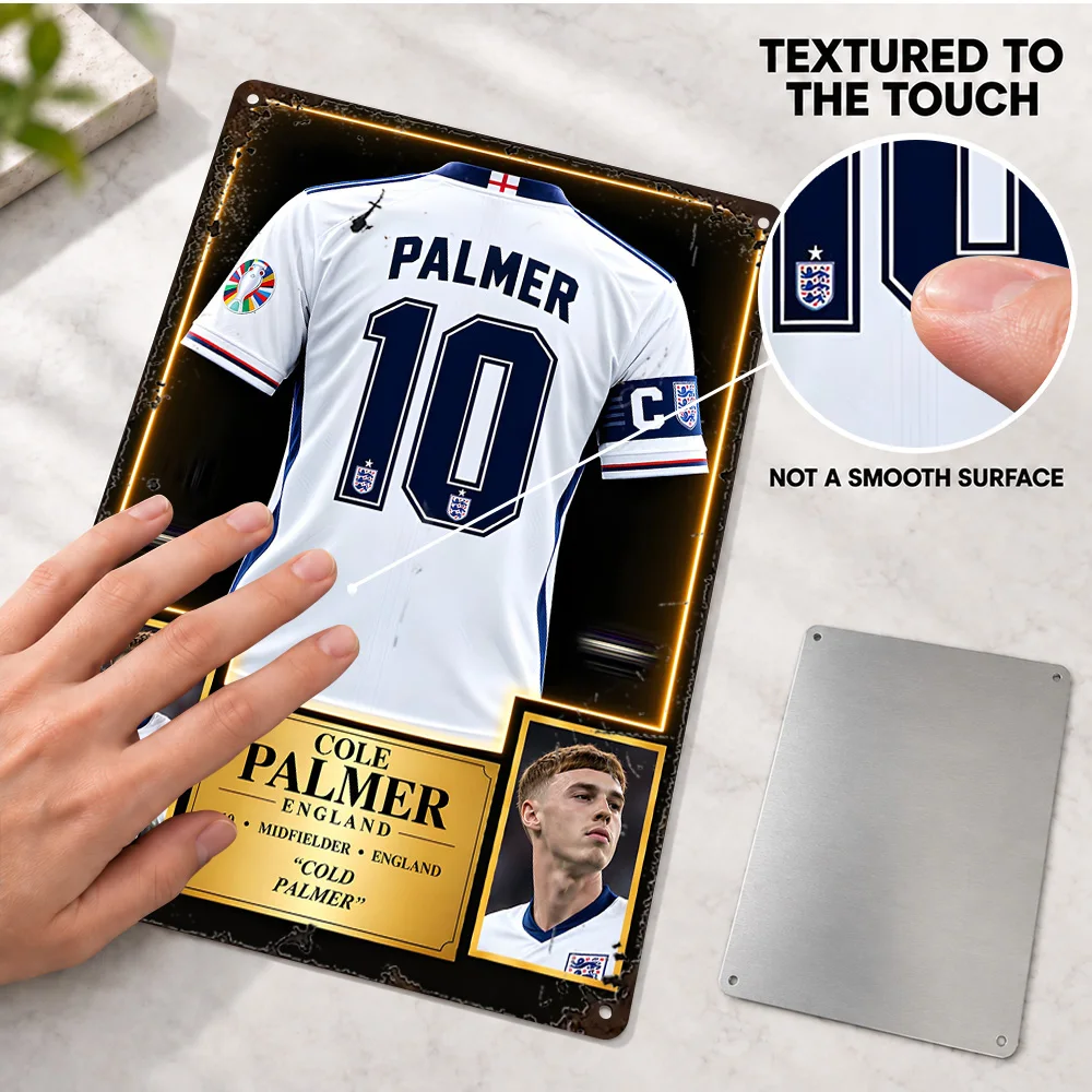 Cole Palmer England Jersey Football Printed Poster Customized Metal Sign Photo Collage Wall Art For Man Cave Sports Lover Gift