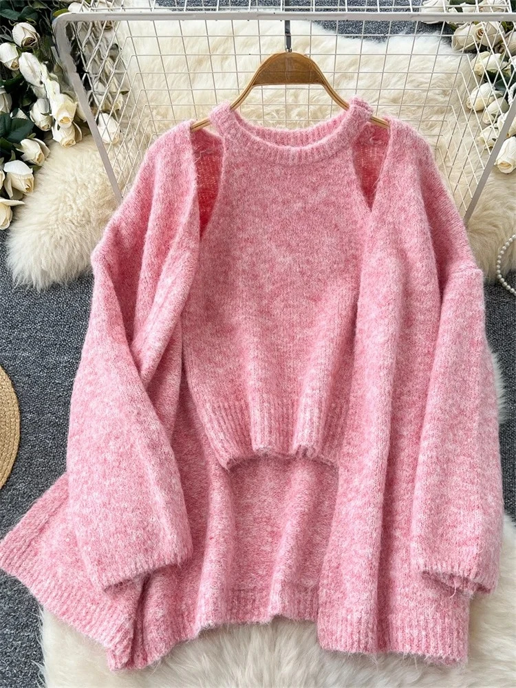 2025 maglione di cashmere solido di nuova moda maniche lunghe cardigan caldo allentato + canotta in maglia senza maniche top casual delicato invernale