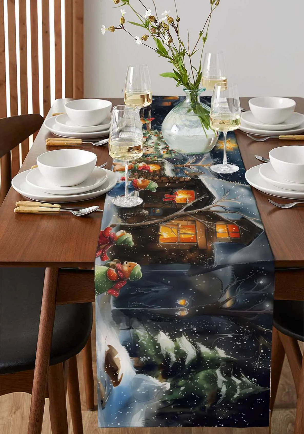 Christmas Tree Forest Moon Bonfire Animals Table Wedding Decor Table Cover Holiday Party Coffee Table Decoration Tablecloth