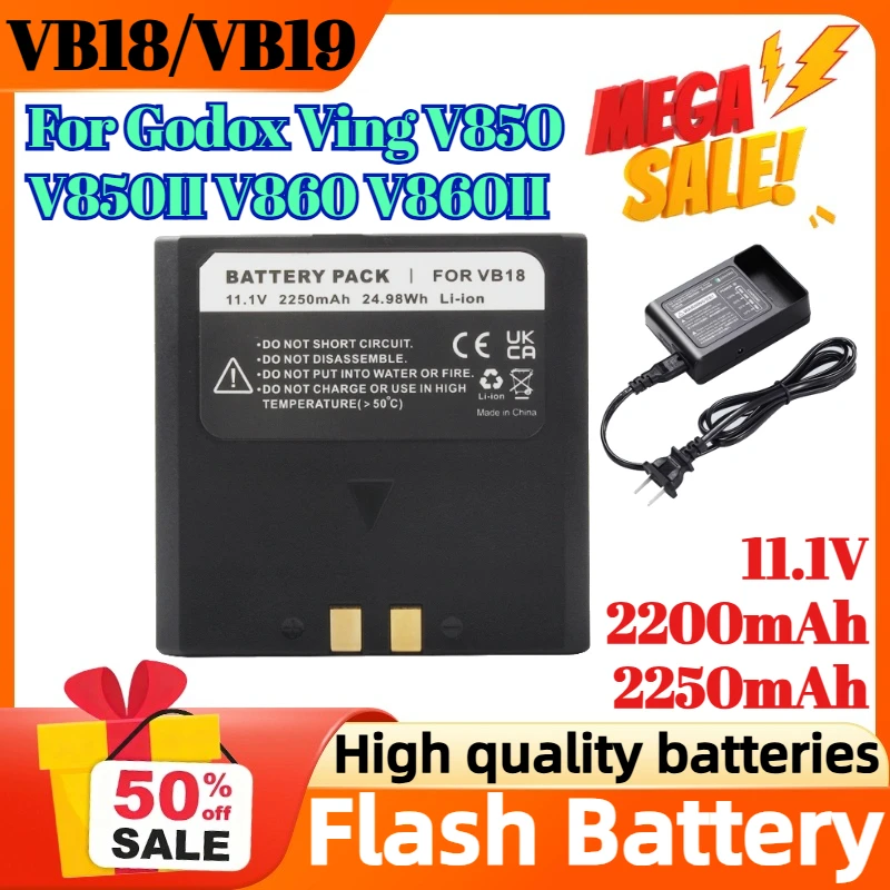 

VB18 VB19 11.1V 2200mAh 2250mAh Battery for Godox Ving V850 V850II V860 V860II Speedlite Flashgun Chargeable Replacement