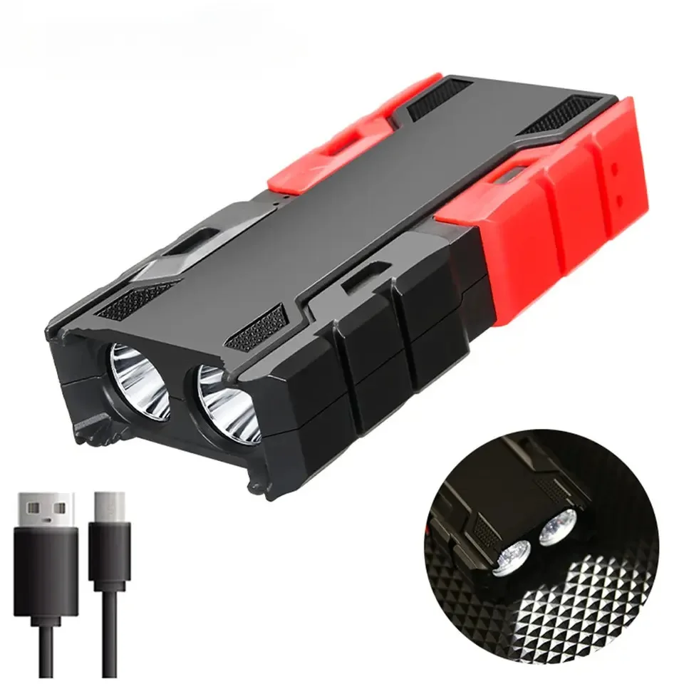 Super Bright Dual Lamp Beads LED Portable Flashlight Built-in Battery Rechargeable Outdoor Camping Riding Repair Work Light