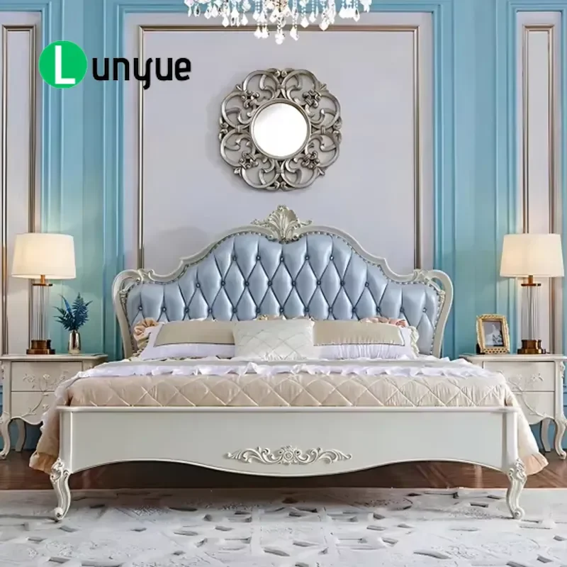 Modern Luxury Leather Upholstered Bed Solid Wood Frame Bedroom Furniture High End Comfortable Durable
