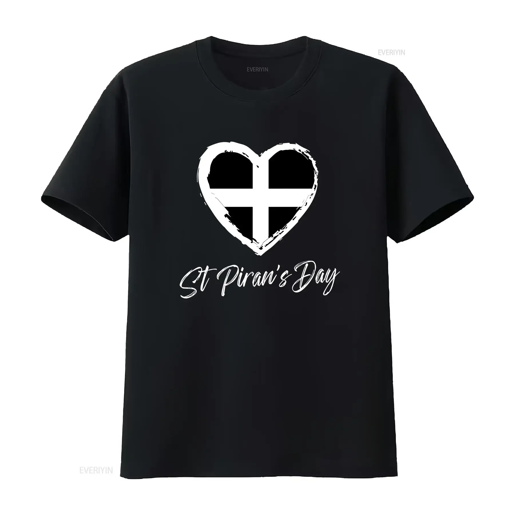 St Piran's Day Mens T Shirt Heart Cornwall Cornish  vintage Washed Casual homme designer clothes Top For Everyday Wear