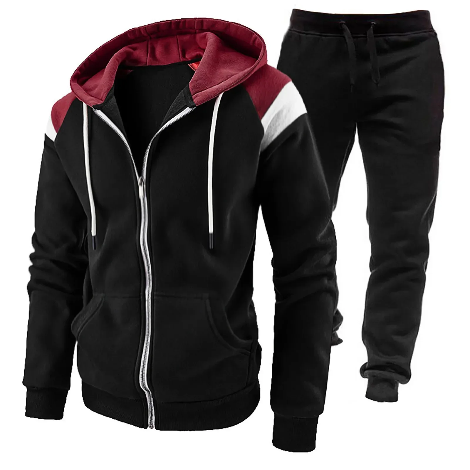 Men's Color Matching Hoodies With Zipper Japan Style Autumn And Winter Casual Temperament Sports Pullover Versatile Hoodies-----