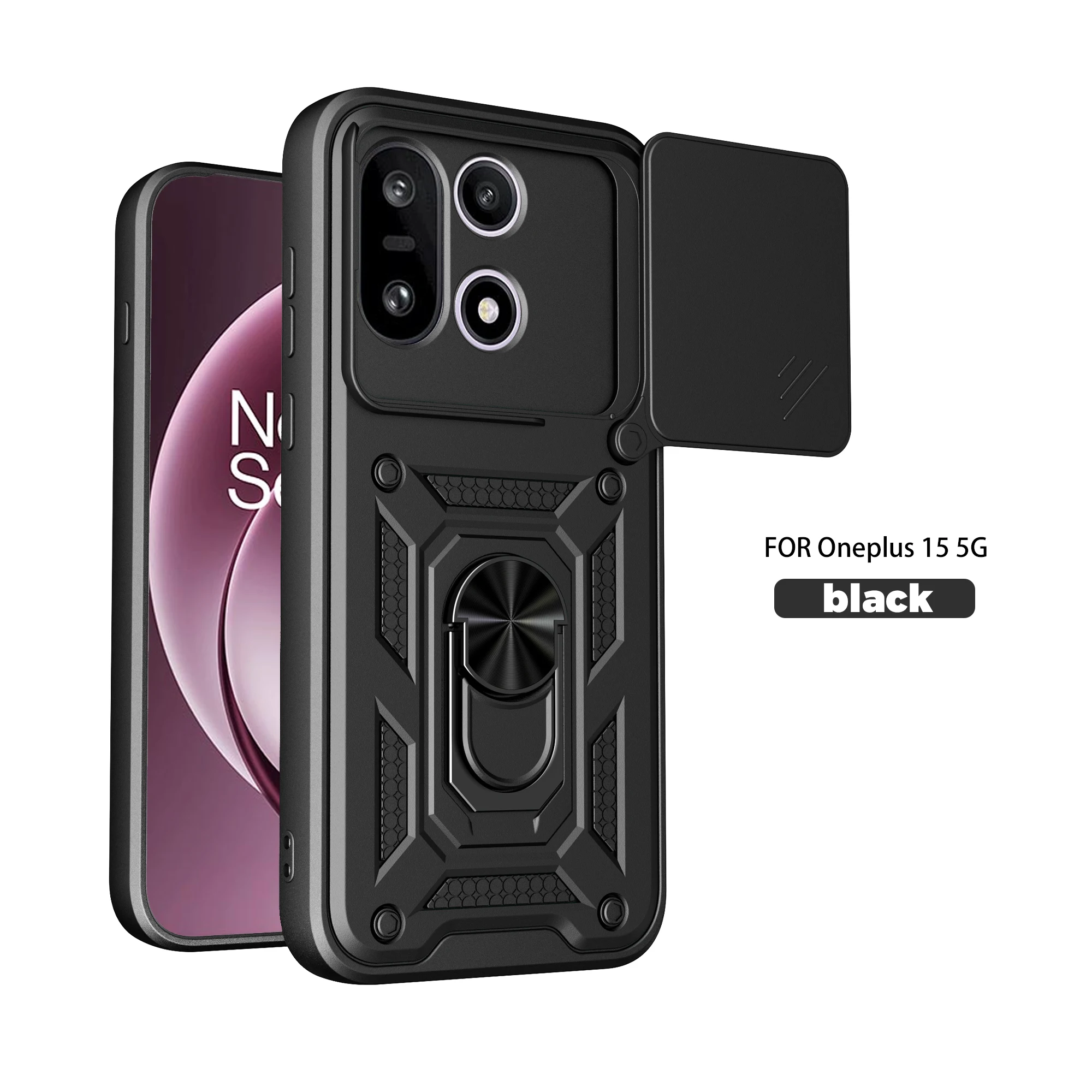 Coque pour OnePlus 15, Housse OnePlus 15, Étui de protection magnétique 1+15 avec anneau, Coque arrière de protection pour appareil photo coulissant