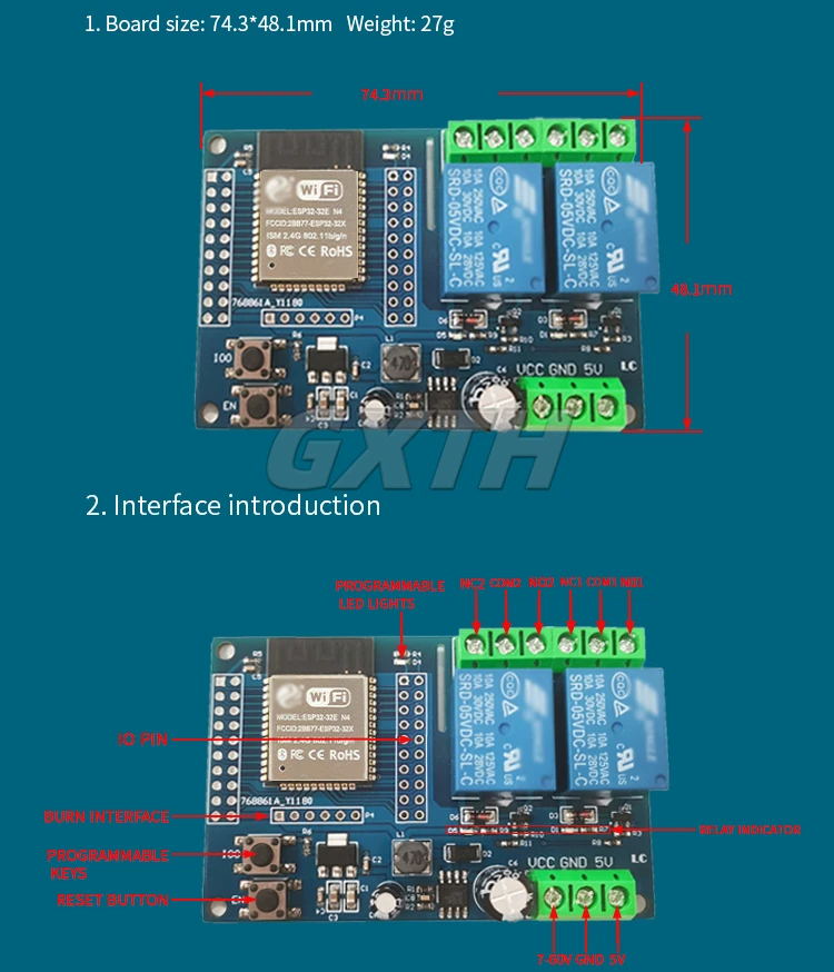 ESP32 WIFI Bluetooth BLE 1/2/4/8-Kanal-Relaismodul ESP32 Entwicklungsboard Zubehör AC220V/DC5-30V – Detail 11