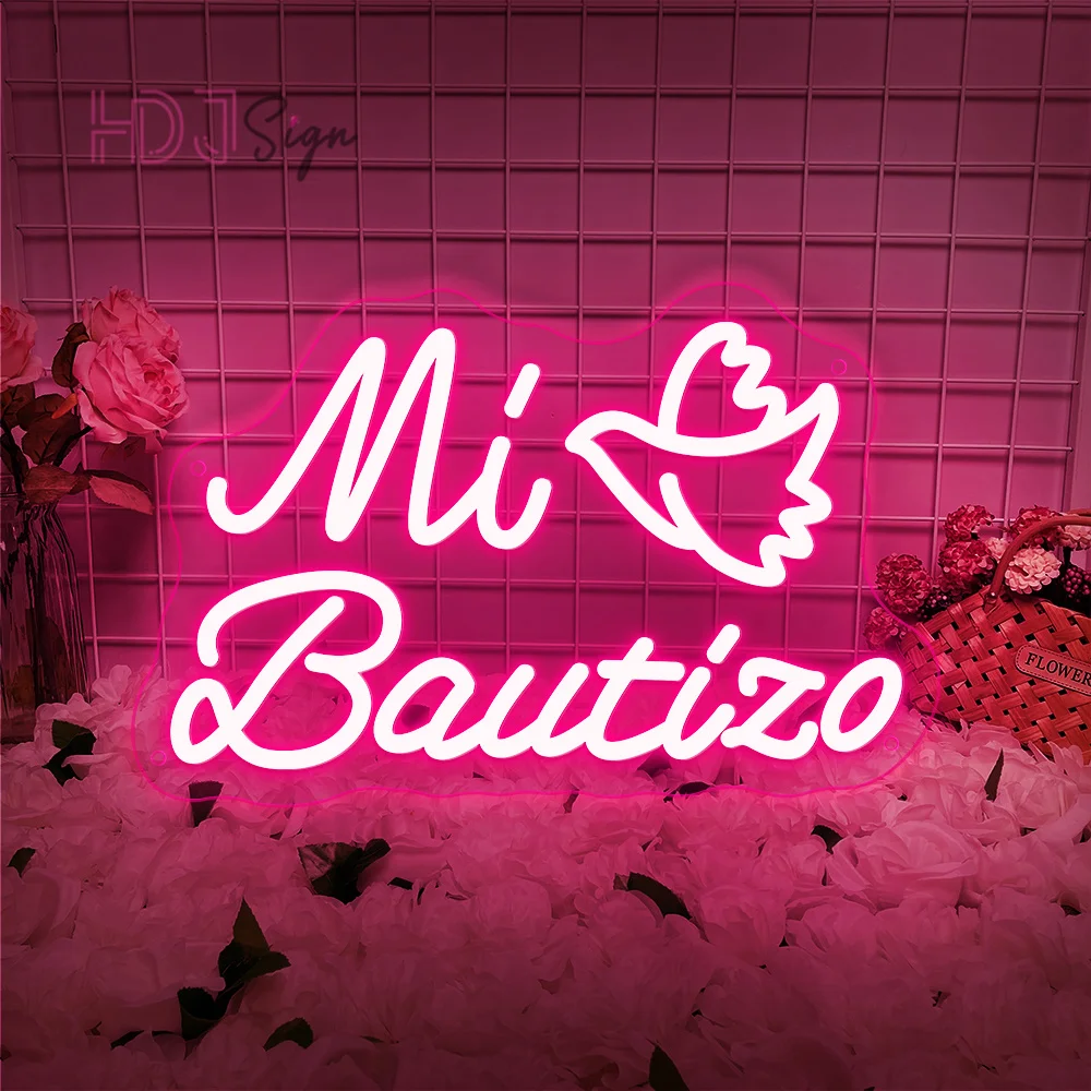 미 바티조 네온 LED 사인 벽 홈 룸 데코 나의 세례 LED 네온 조명 사인 홈 파티 교회 장식 사인 생일 선물