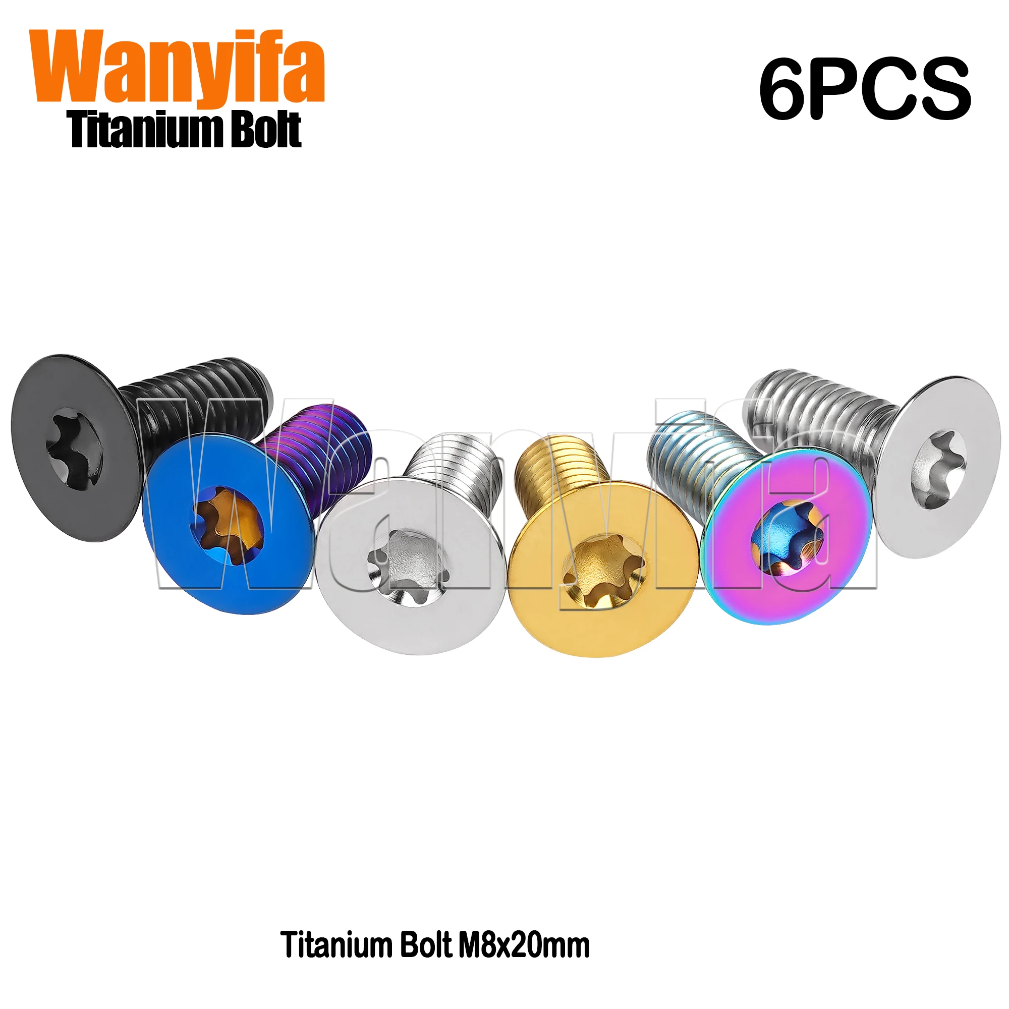 

Wanyifa 6PCS Titanium Alloy Countersunk Internal Plum Blossom Screw M8x20mm Color Countersunk Screw Suitable For Bicycles