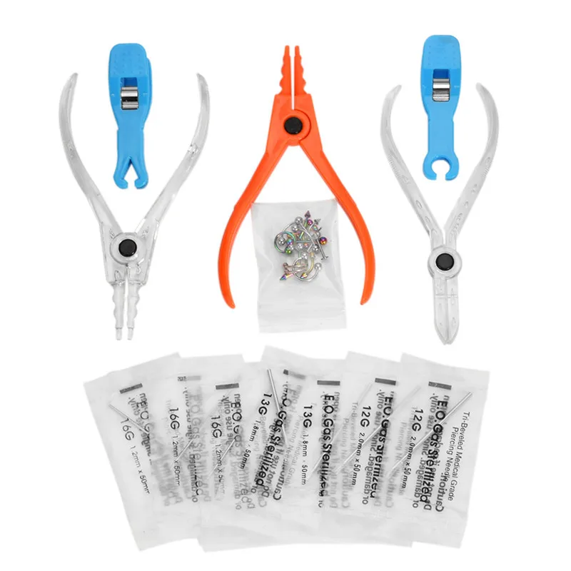 JimKing Disposable Body Piercing Kit Tools Pliers Forceps Needles Accessories Set with Eyebrow Labret Lip Nipple Nose Studs Ring