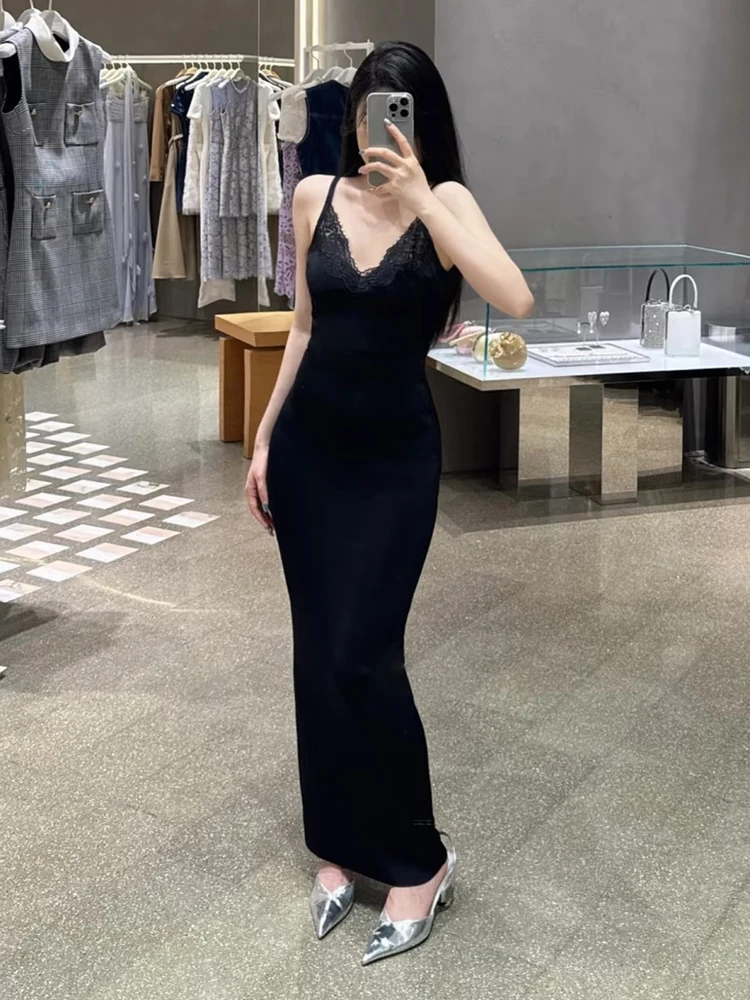 Versão high-end clássico bla renda emenda longa strapl dr bodycon saia ele sle coleção de verão feminino faion