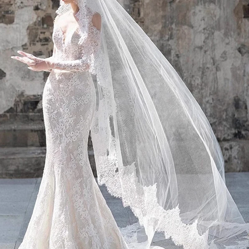 250CM Elegant One Layer Soft Lace Edge Bridal Veil Long Marriage Wedding Accessories image 4