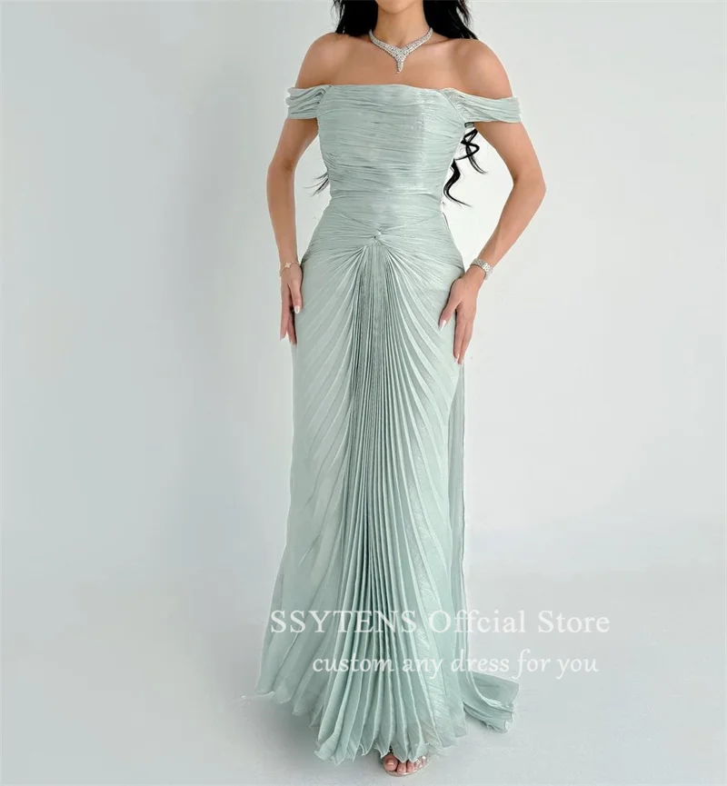 SSYTENS Elegant Long Blue Evening Dresses for Women Floor-Length Off-Shoulder Special Event Saudi Prom Party Wedding Dress 2025