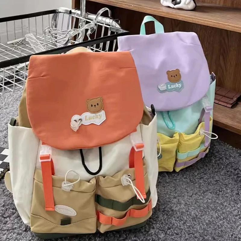 Dopamine Kawaii Sweet Girls Backpacks Contrast Color Cartoon Fashion Patchwork Backpack Women Casual School Bags Y2k Aesthetic