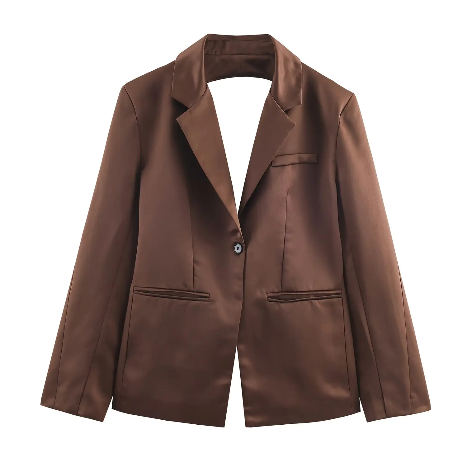 

Новая женская одежда 2025: модная куртка с длинными рукавами и разрезом сзади в европейском и американском стиле с шелковой атласной текстурой