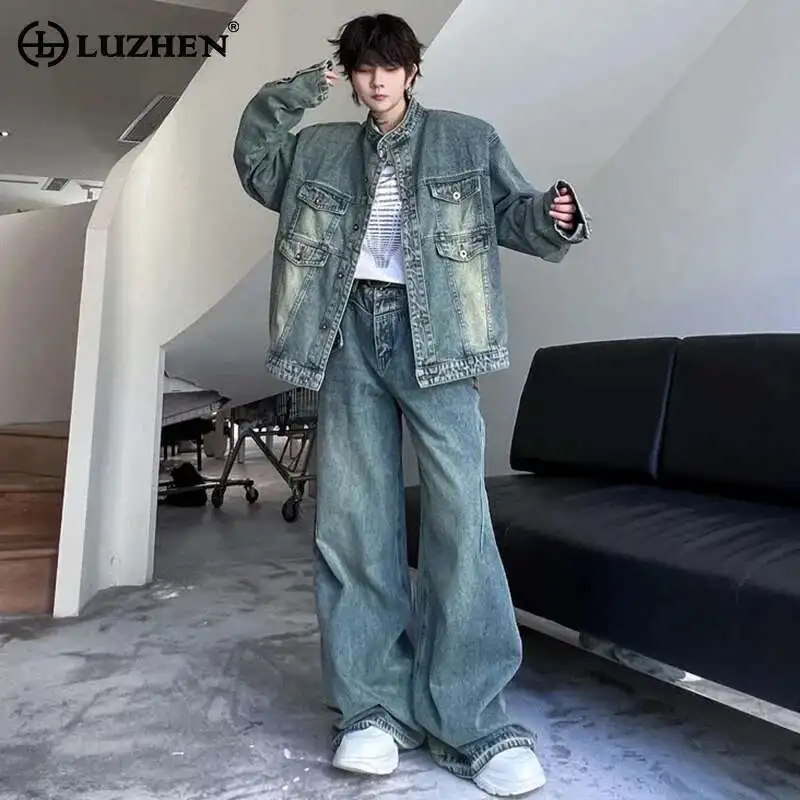 

LUZHEN High Two 2025 уличные модные весенние комплекты мужские свободные прямые повседневные джинсы корейская стильная джинсовая куртка винтажная LZ8927