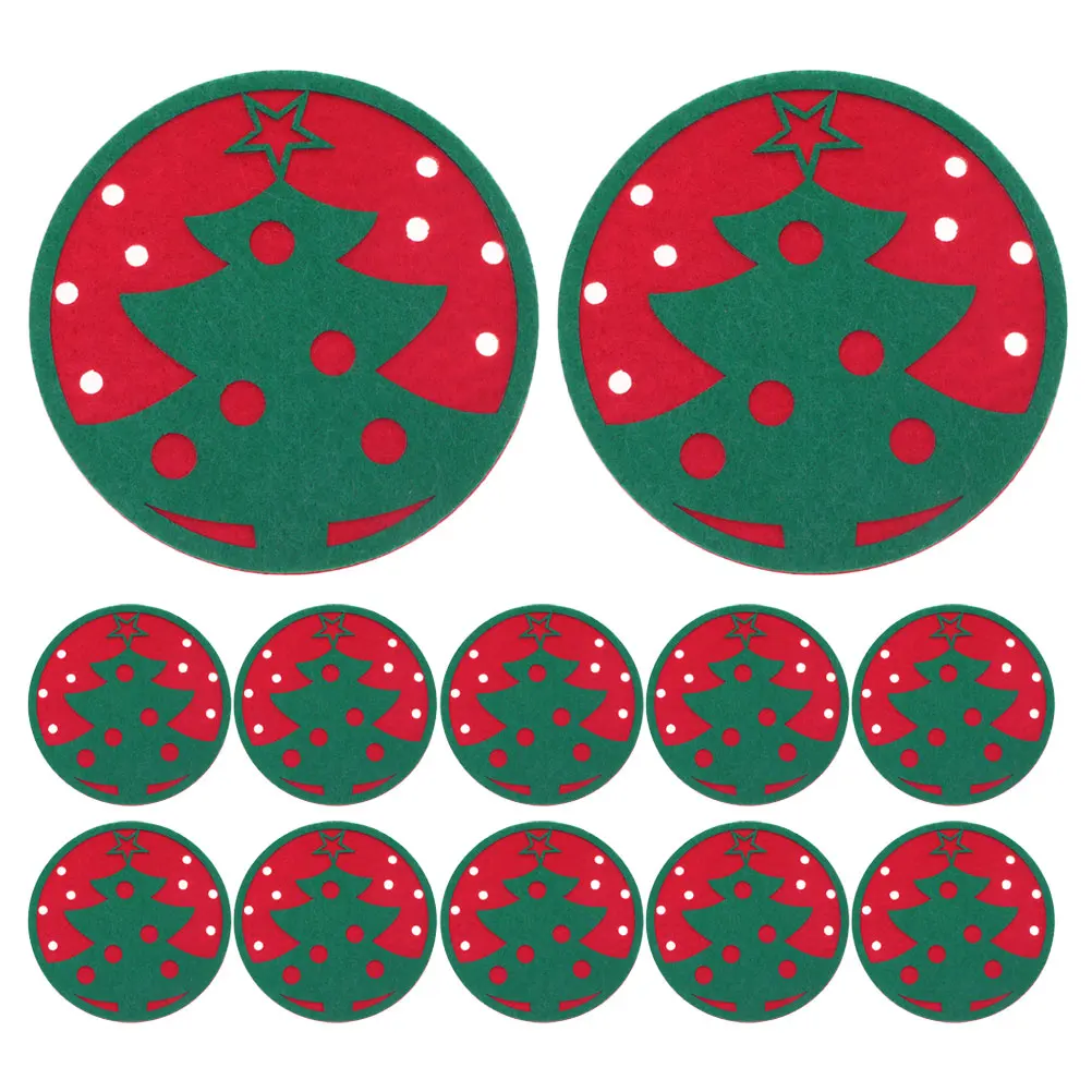 

12Pcs Felt Xmas Tree Coasters Heat Insulated Cup Mats Holiday Table Protectors Christmas Party Decorations Felt Coasters