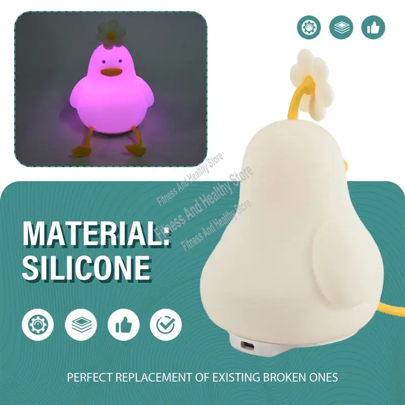 

Flower Duck Night Light 3 Colors Silicone Night Lights 1200Mah Rechargeable Cute Lamp Timer Night Light For Living Room-AT35