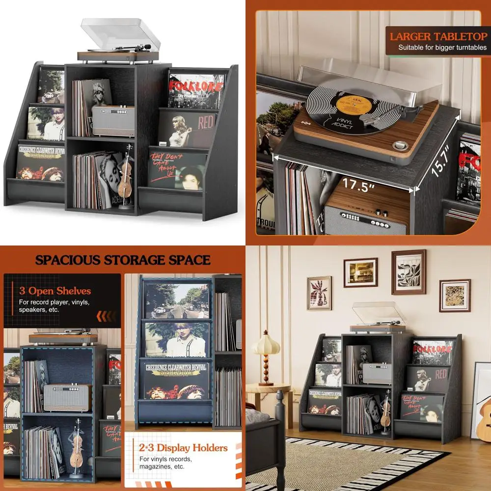 

Vinyl Record Storage Stand for 300 Albums, Turntable Table with Display Shelving Organizer Rack, Media Stereo Audio Cabinet