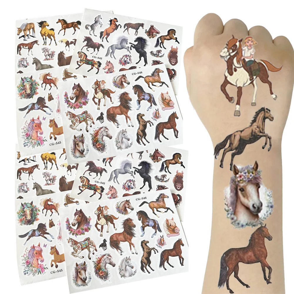 

Cowgirl Horse Derby Temporary Tattoos Birthday Party Decorations Stickers Racing Pink Wild Horse Rodeo Cowboy School Prizes