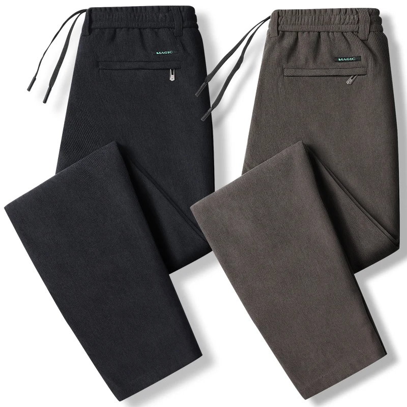 Elastic Waist Casual Pants Men Joggers Loose Fit Straight Pants Spring Autumn Male Trousers Large Size Black Grey