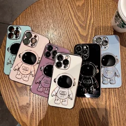 Luxury Astronaut Stand Holder Phone Case For iphone 16 Pro 11 12 13 14 15 Pro Max 15 16 Plus Silicone Kickstand Cover Funda 16