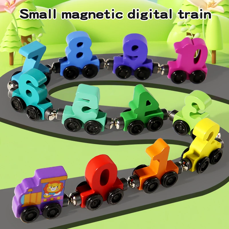 番号デジタル磁気木製電車のおもちゃカラフルなビルディングブロック教育手と目のコーディネーション磁気デジタル電車