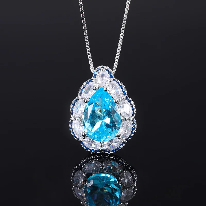 Luxury brand genuine real jewels Simulated Topa Blue Wind Diamond Water Drops Women's Set Main Stone 10 * 14 high quality