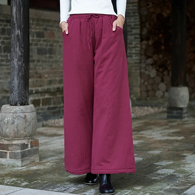 

Pop Women Baggy Cargo Ethnic Vintage Elastic High Waist Loose Long Cotton Line Oversize Trousers Wide Leg Clothes Large Size