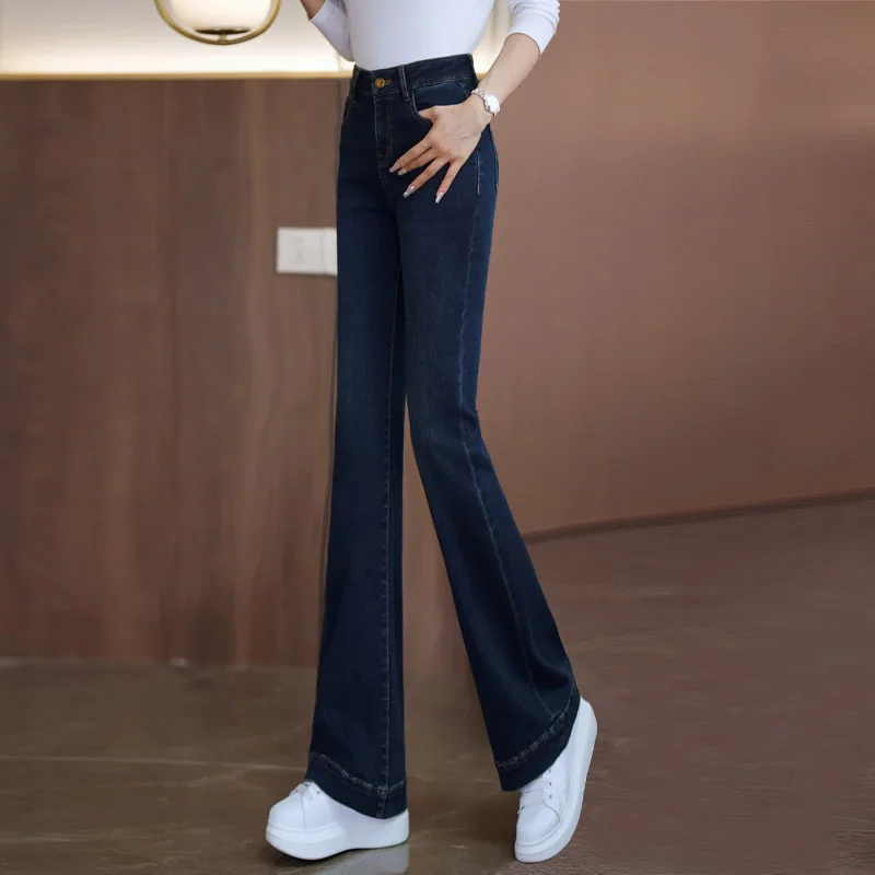 Flared straight leg jeans female spring and autumn high waist thin spring all the meat covered casual micro cropped pants