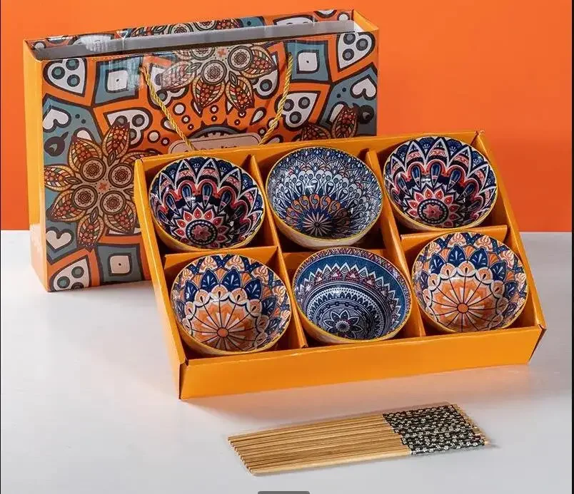 

Богемные миски, набор палочек для еды, керамическая китайская посуда, рельефная кухонная утварь, миска для каши, маленькие сопутствующие подарки