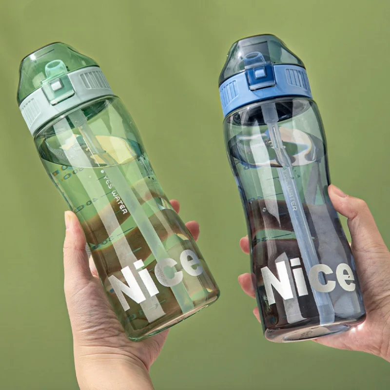 

Large Capacity Plastic Transparent Water Bottle With Straw Drinking Portable Sport Cup Kid School Outdoor Sport Camping