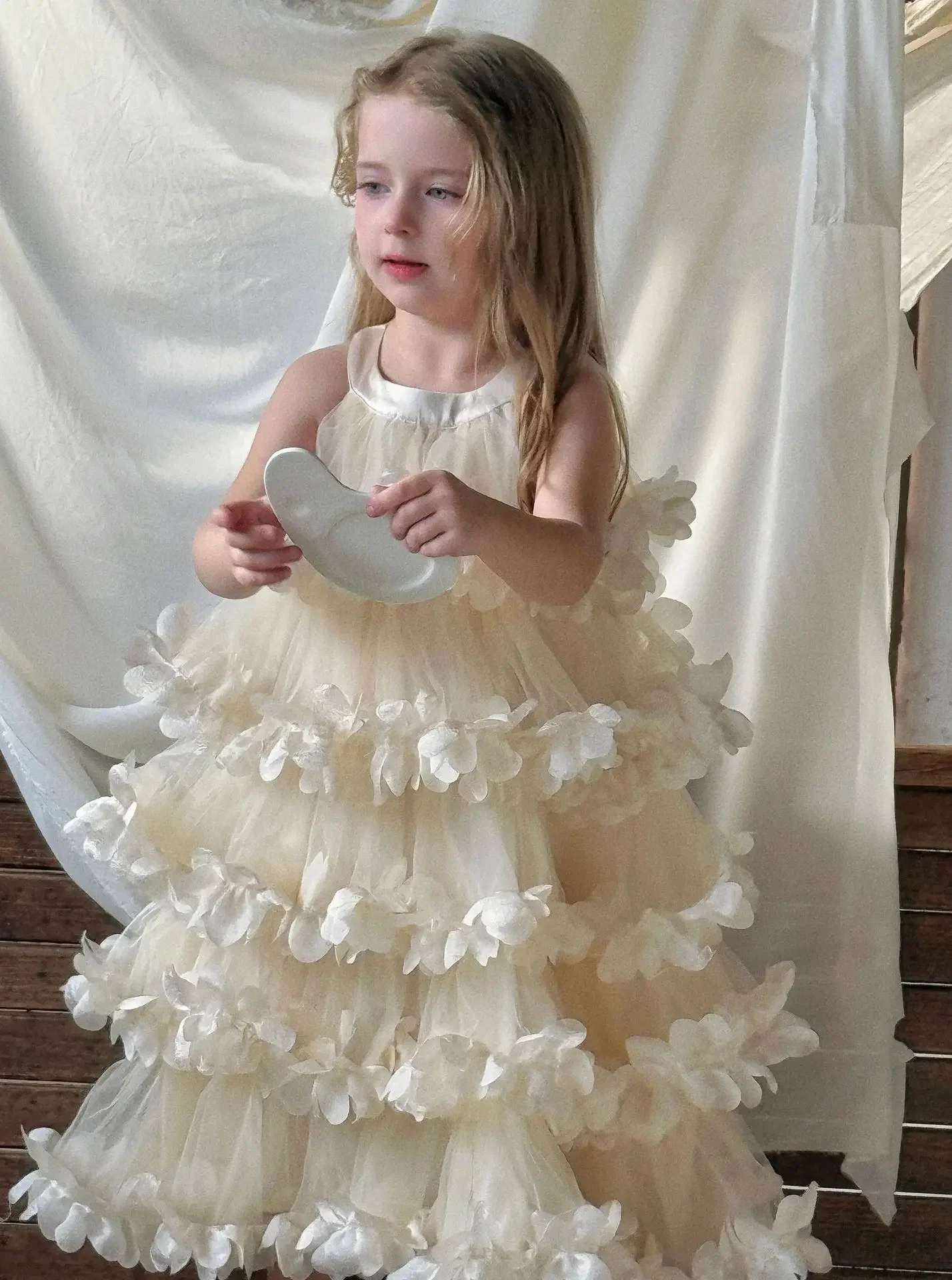 New Children Clothing Girls  Flower Layered Long Dress Korean Princess Dress 2025 Spring Summer  girl dress