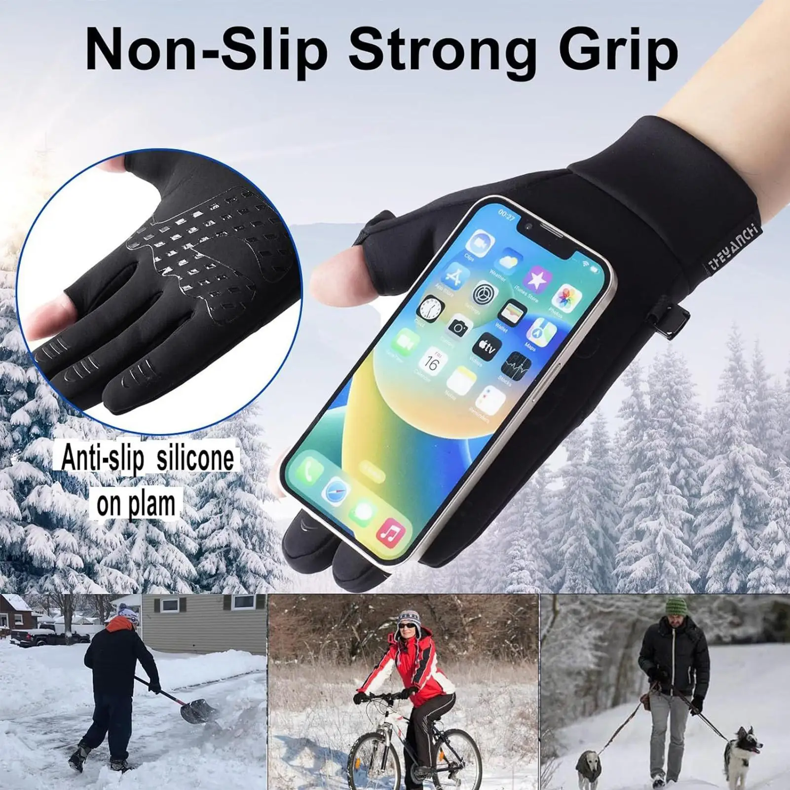 

3 Temps USB Rechargeable Hand Warmers Winter Waterproof Mitten Electric Heated Gloves For Outdoor Climbing Hiking Cycling Work