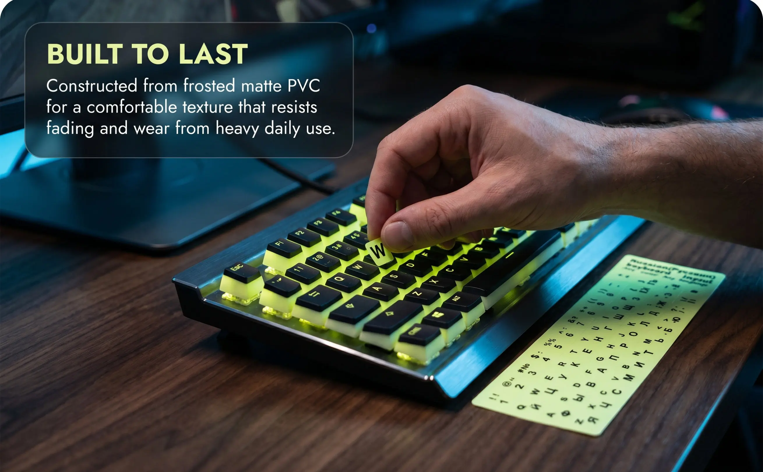 1Sheet Glow in The Dark Keyboard Stickers Set Fluorescent Letter Design 1.3x1.1cm PVC Matte Wear-Resistant for Laptop Desktop
