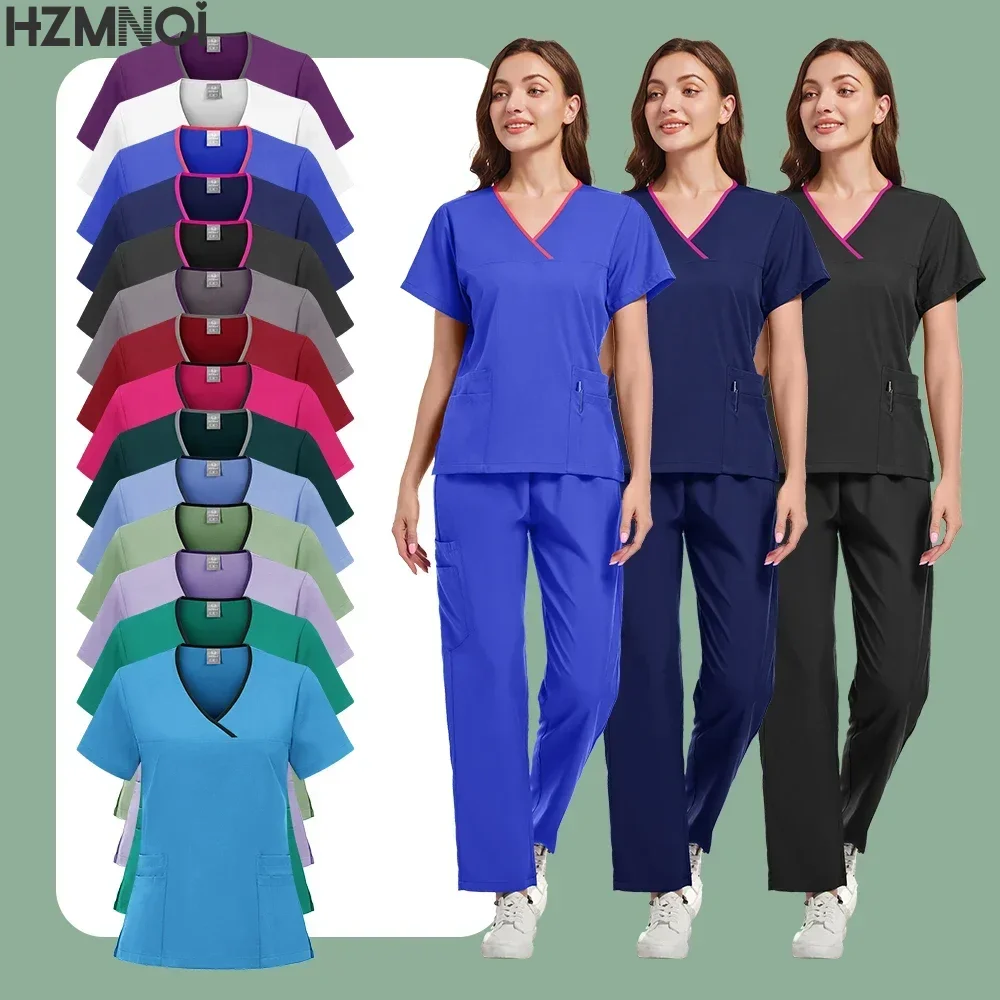 Medical Nurse Beauty Salon Workwear Clinical Scrubs Top + Pant Spa Doctor Nursing Tunic Suit Surgical Uniforms Woman Scrub Set