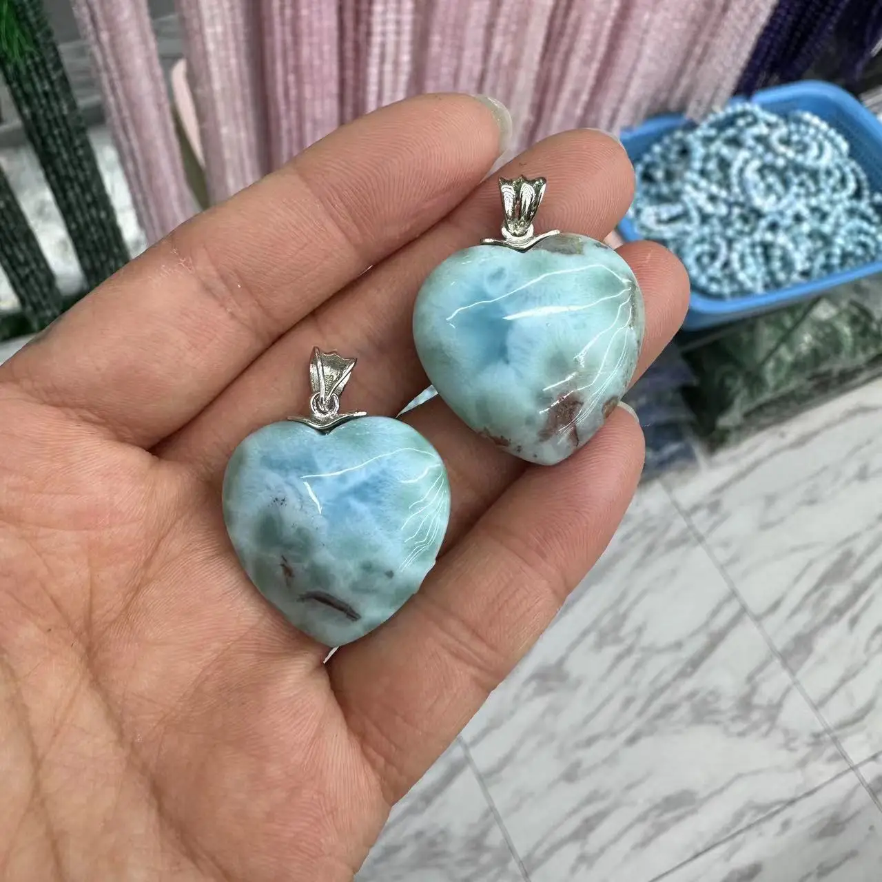 Larimar Stone Bead  Pendant Heart Shape Natural Senior Energy Fashion Jewelry Female for Men and Women Gift Wholesale!