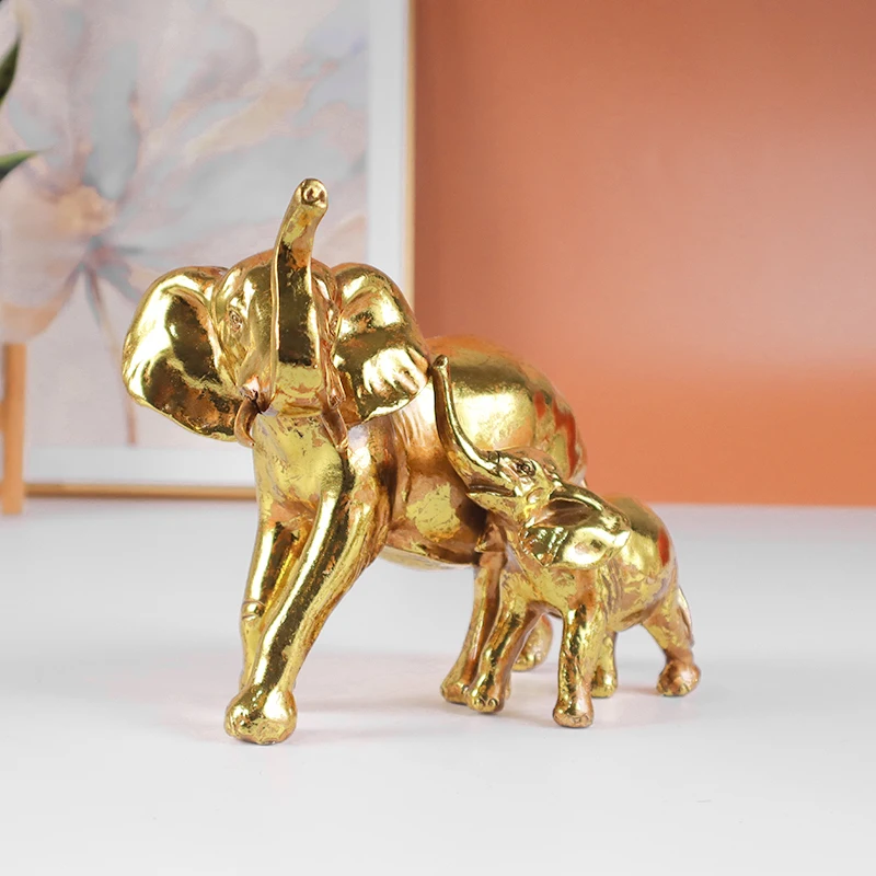 Estatua animal de resina con escultura de elefante dorado para madre y bebé para decoración del hogar, ideal para dormitorio, sala de estar y entrada