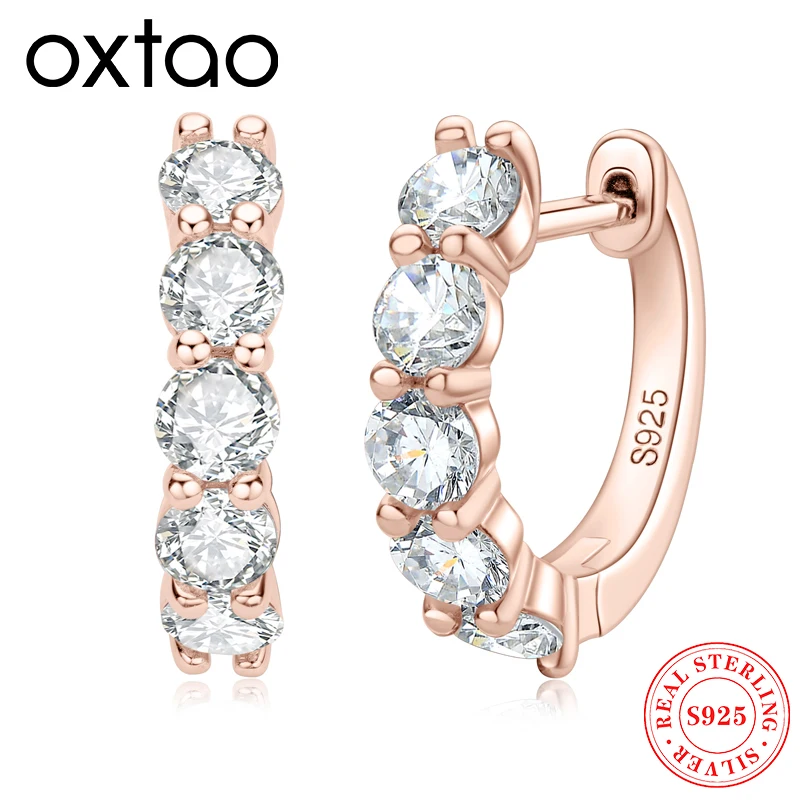 

OXTAO Black Moissanite Hoop Earring For Women 925 Sterling Sliver 14K Gold Loop Earrings High Quality Fashion Jewelry Gift 3.5mm