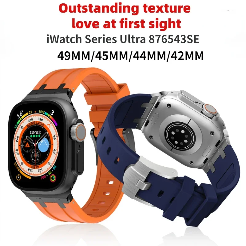 Liquid Fluororubber Strap For Apple Watch Ultra/2 10 9 8 7 45mm Modification Kit Wristband For iWatch Series 6 5 4 SE 44mm Belt