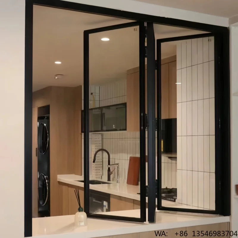 Modern Style Smart Folding Windows Aluminum Frame with Glass Curtains Horizontal Opening for Offices Homes