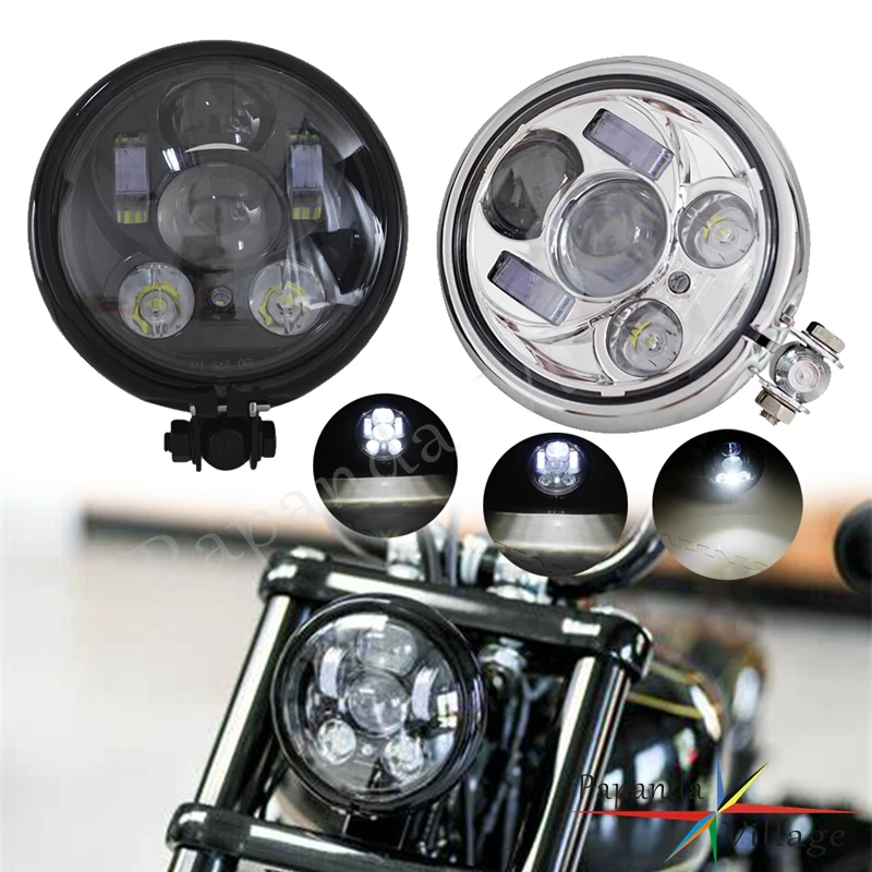 

Motorcycle LED 5.75" Bottom Mount Headlight Headlamp White Light Projector For Harley Dyna Street Bob Custom Cafe Racer Bobber