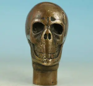 Chinese Old Asian Chinese Old Bronze Handmade Carved Skull Statue Walking Stick Head decoration bronze factory outlets