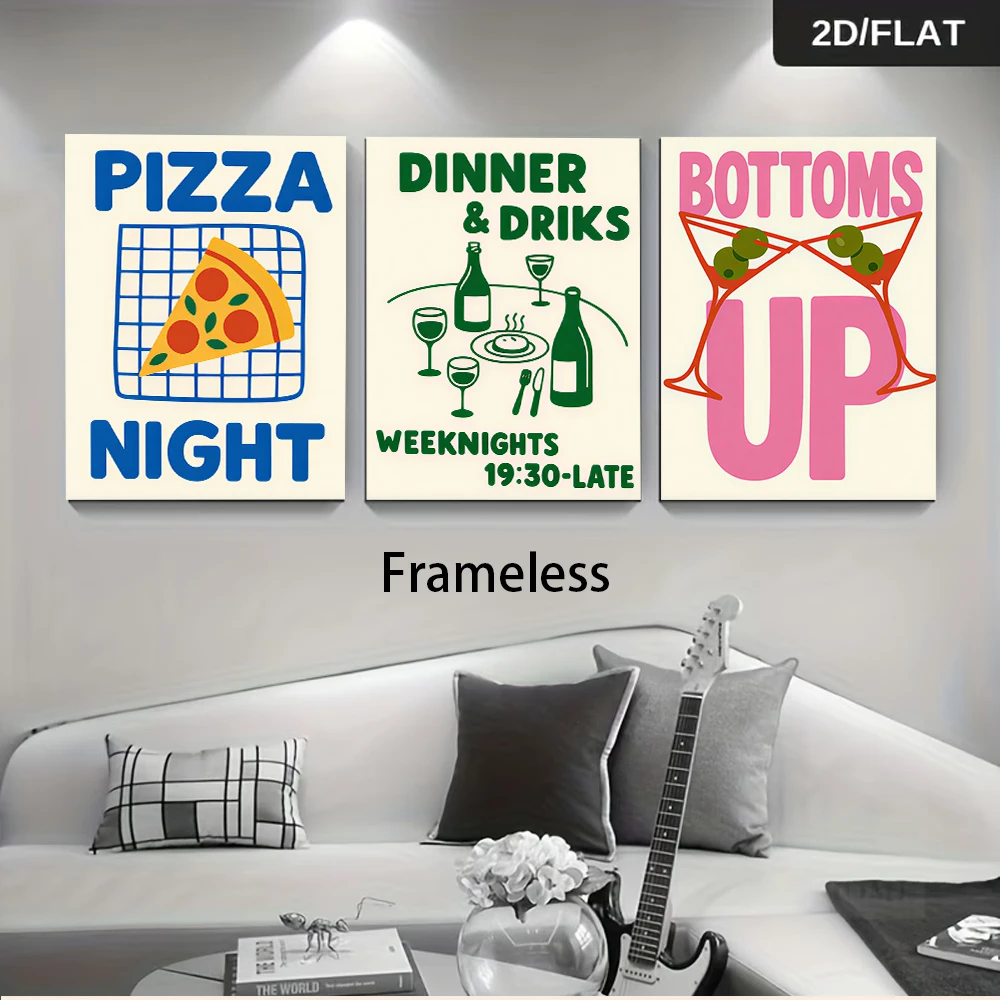 1 Set Modern Min triptych frameless Wall Art for Living Room Sofa Backdrop, American Style for Bedroom Dining, 2Dflat