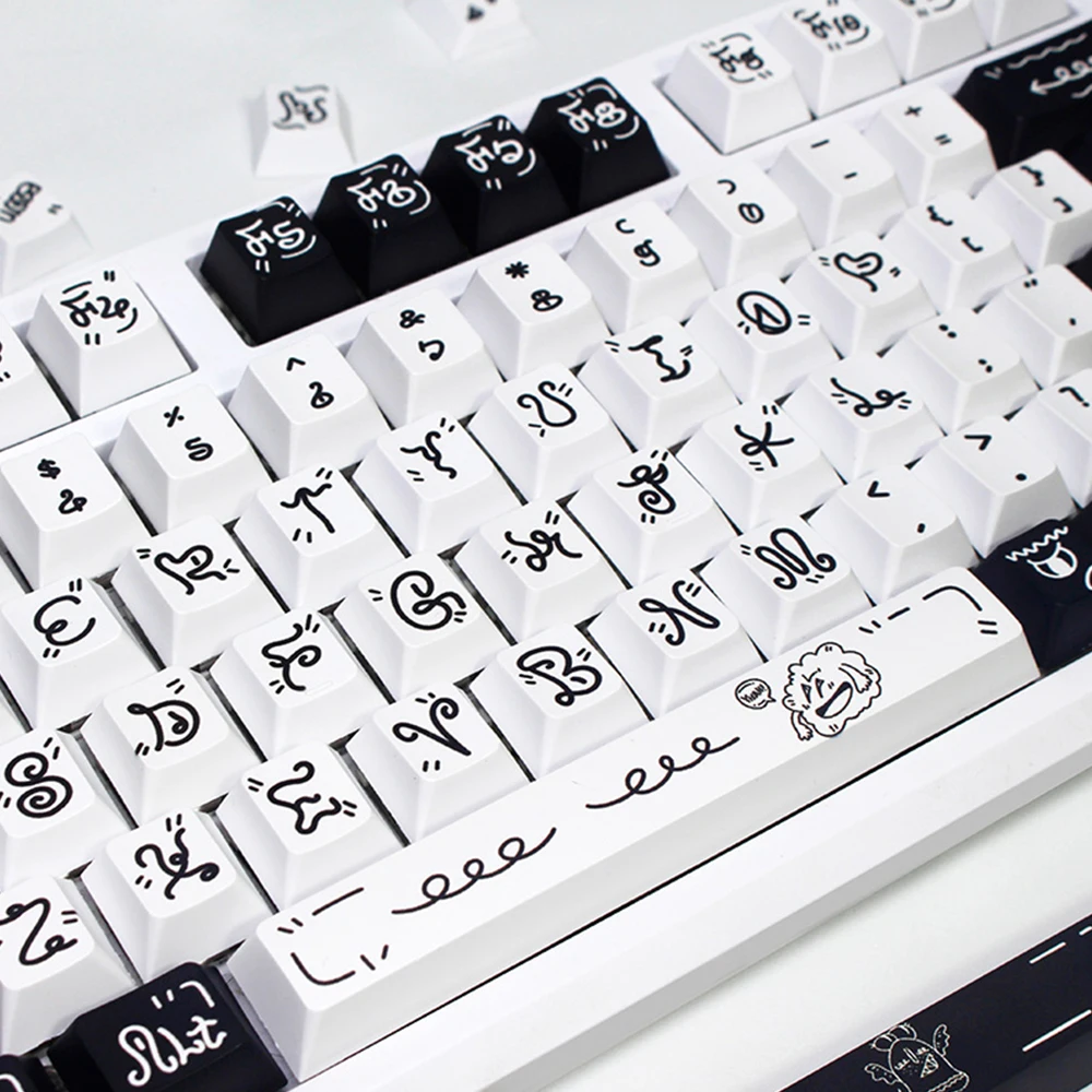 Tecla PBT Dye-Sub para Teclado mecánico de juegos, accesorio con perfil de cereza de 139 teclas, Monster Theme, 61/87/96/104, teclas minimalistas en blanco y negro