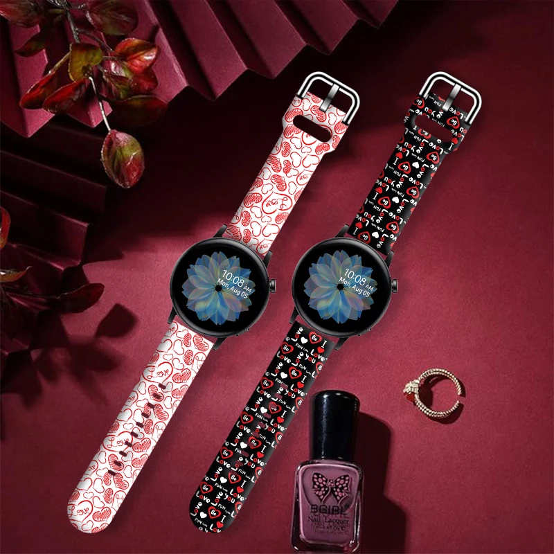 Cinturino rosso con stampa di San Valentino per Samsung Galaxy Watch 7/6/5/4, cinturino universale da 20mm 22mm adatto a 40mm 44mm Xiaomi Huawei Amazfit