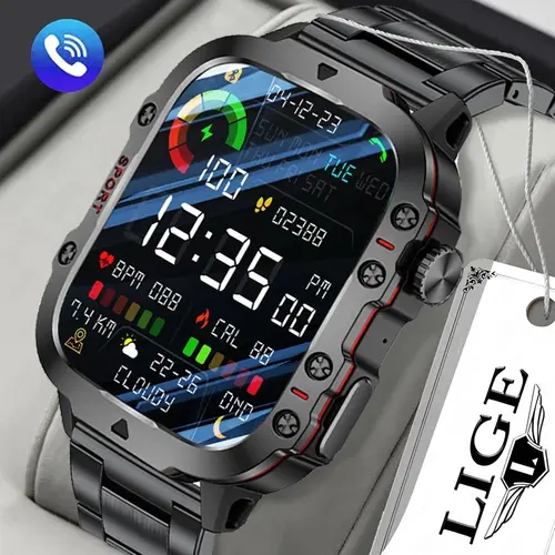 Imagen 1 del producto LIGE-reloj inteligente para hombre, nuevo accesorio de pulsera resistente al agua con pantalla de 1,96 pulgadas, 420 MAh, Bluetooth, llamadas, asistente de voz, deportivo y Fitness